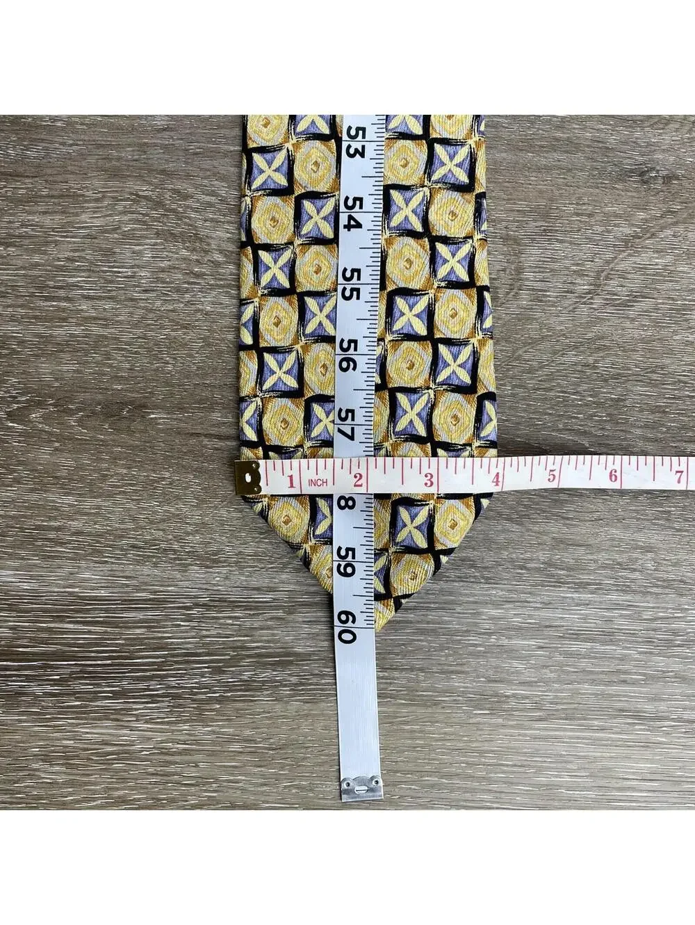Robert Talbott Studio Tie Gold Blue Floral Geometric Handmade USA Necktie